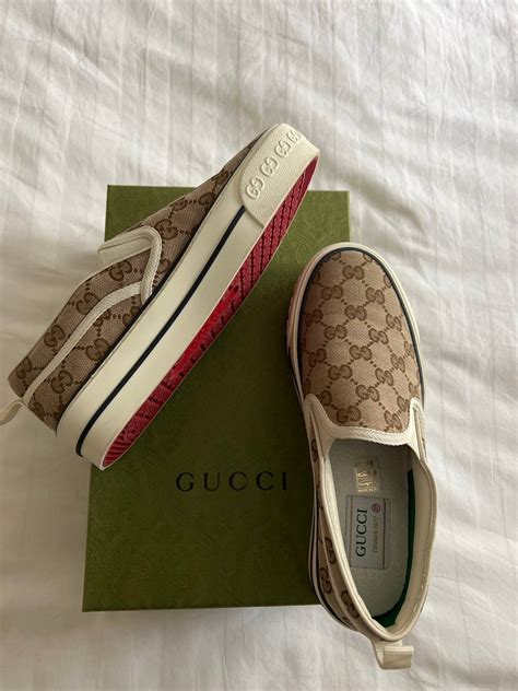 vintage gucci womens brown tennis shoes|Gucci tennis 1977 slip on.